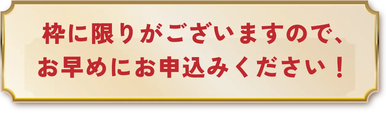 枠に限りがございますので、お早めにお申込みください!