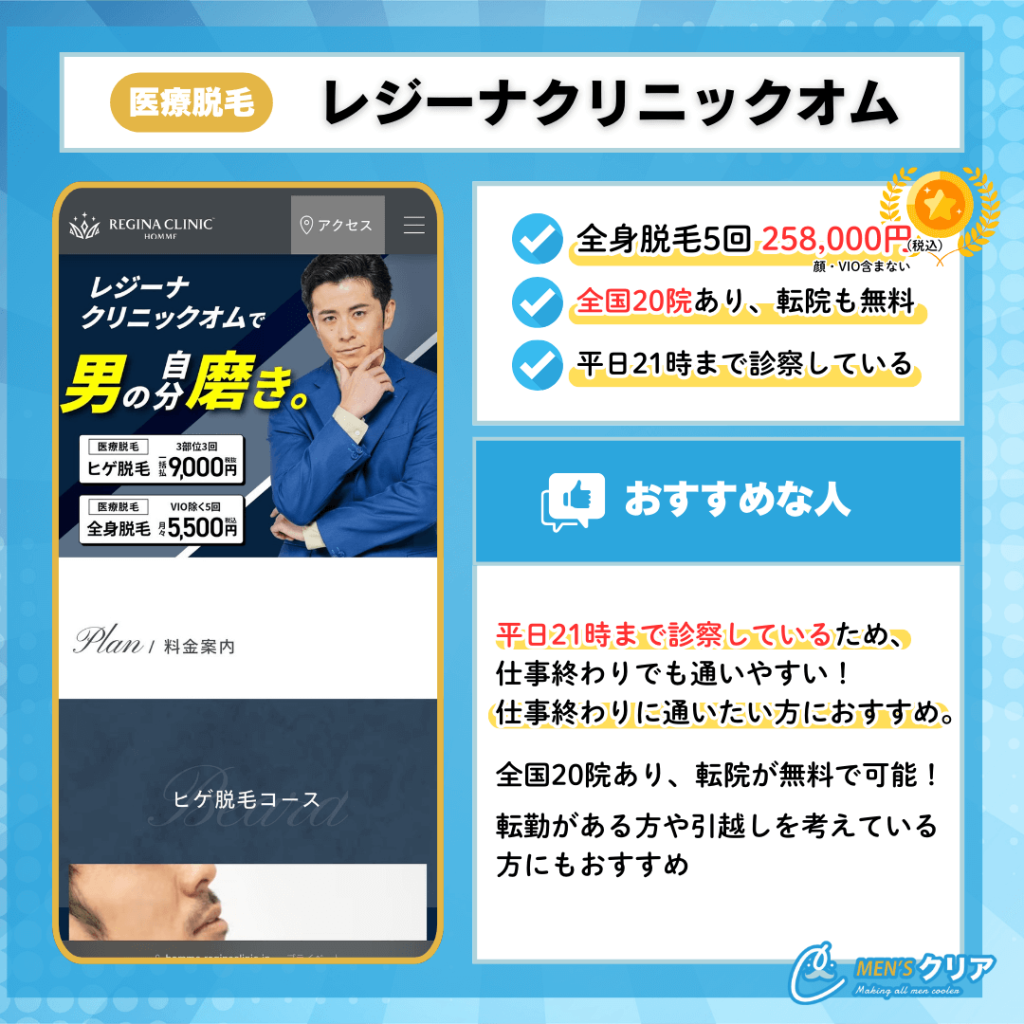 メンズ医療脱毛_おすすめ_レジーナクリニックオム