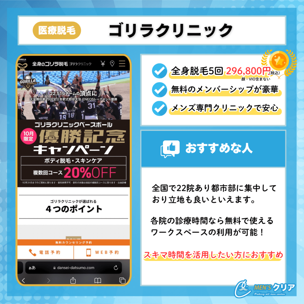 メンズ医療脱毛_おすすめ_ゴリラクリニック