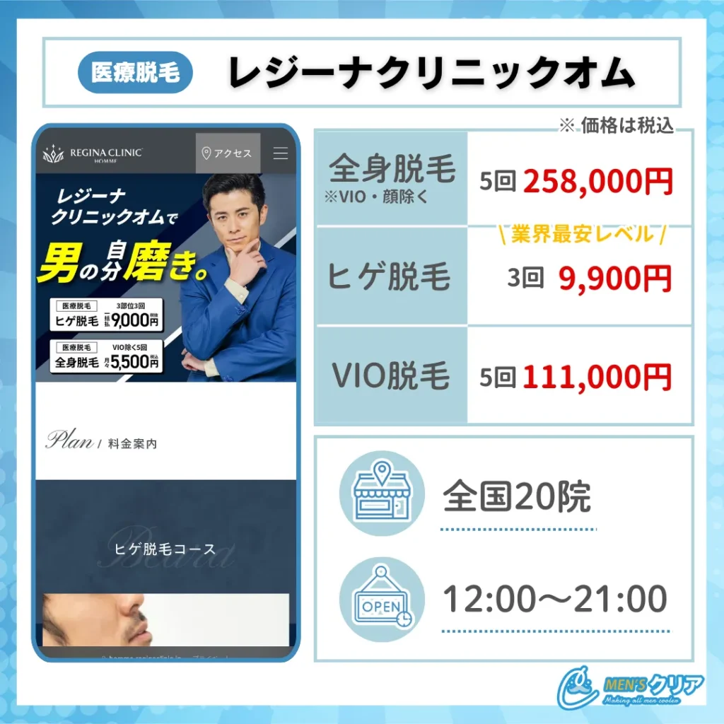 メンズ医療脱毛_おすすめ_レジーナクリニックオム
