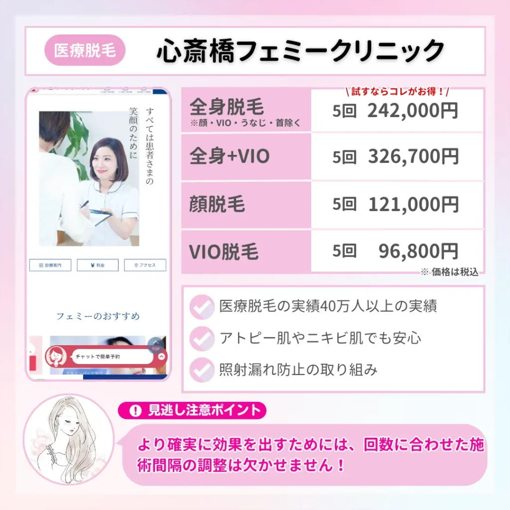 医療脱毛_おすすめ_心斎橋_心斎橋フェミークリニック