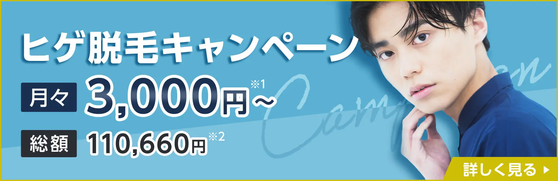 ヒゲ脱毛キャンペーン 月々3,000円〜 総額110,620円